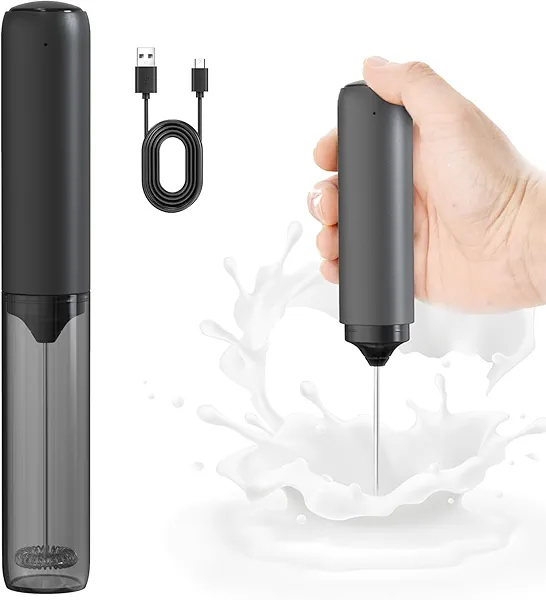 Soenglyun Rechargeable Milk Frother with Cover, Easy to Carry Drink Mixer Handheld, Electric Frother Wand for Coffee, Latte, Cappuccino, Frappe Drink, Hot Chocolate, Black