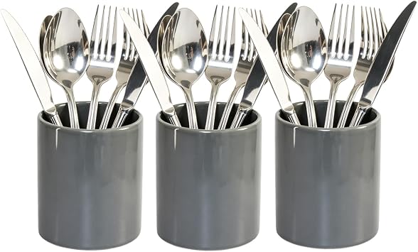 Silverware Holder for Wedding Parties Home Grey Ceramics Silverware Caddy