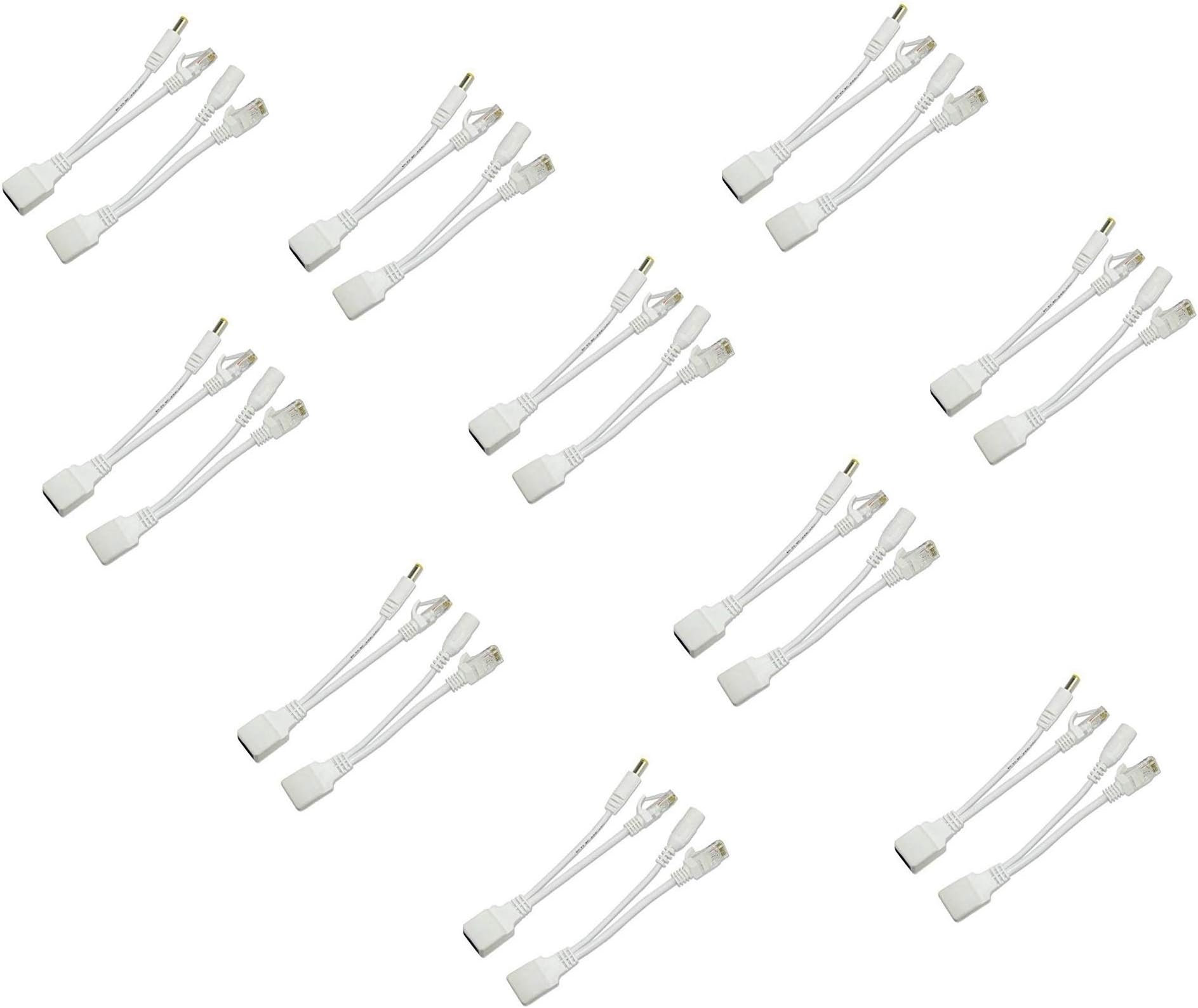LipiWorld ® Power Over Ethernet PoE Injector Splitter Adapter PoE Cables (10 Pieces) - White