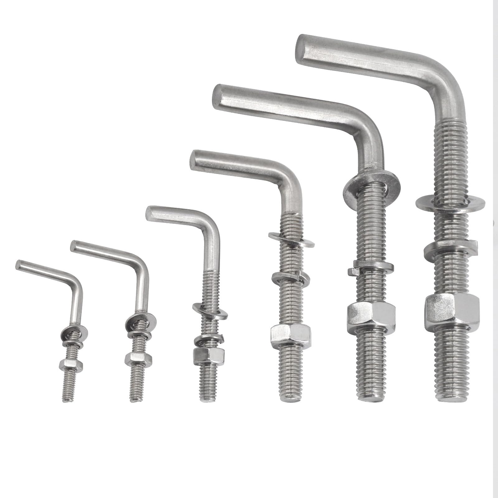 Kit di 2 bulloni filettati a forma di L, M12 x 100 mm, in acciaio inox 304, viti quadrate e ganci per appendere