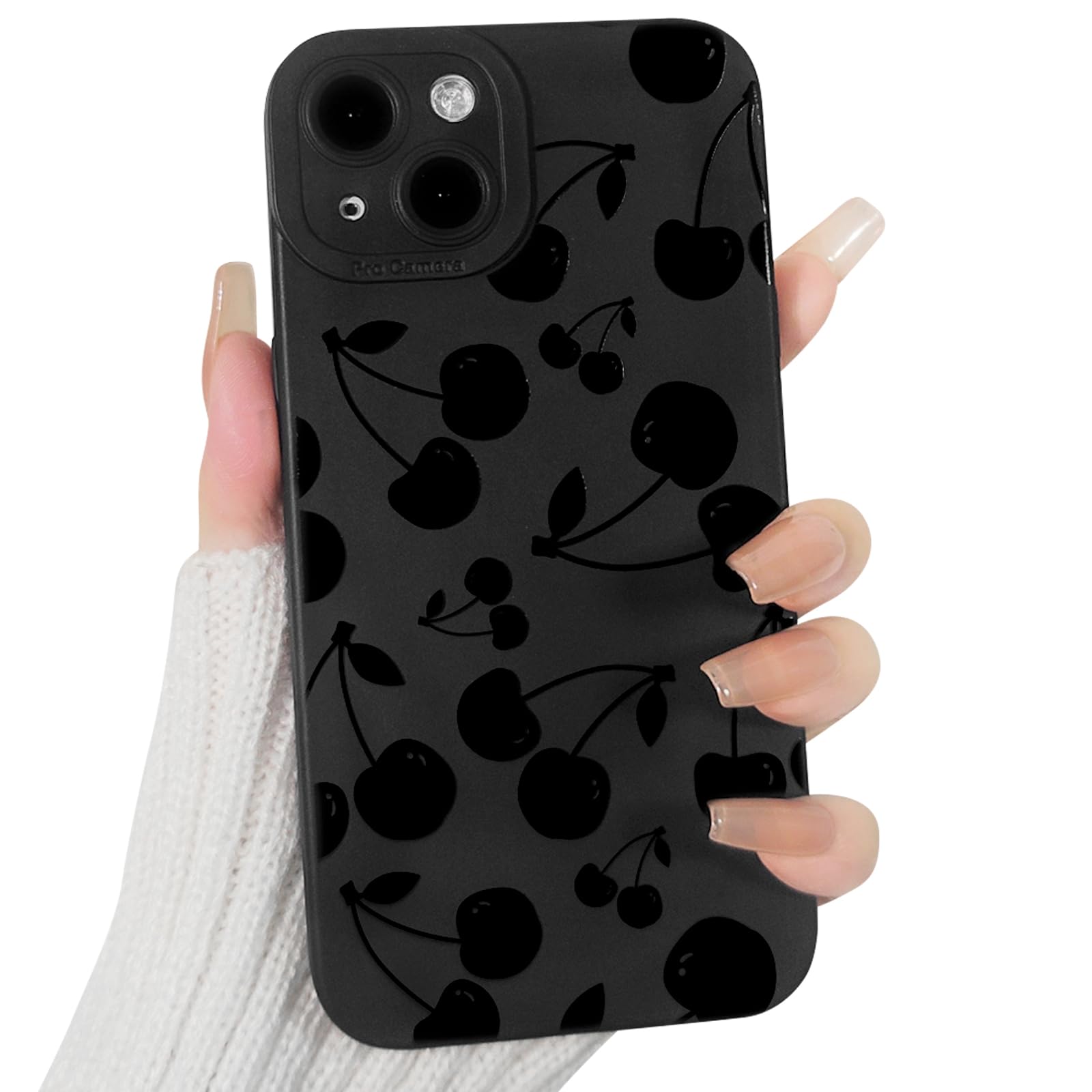 Lovmooful Compatible for iPhone 13 Case Cute Cool Cherry Black Design for Girls Women Soft TPU Shockproof Protective Girly for iPhone 13-Cherry
