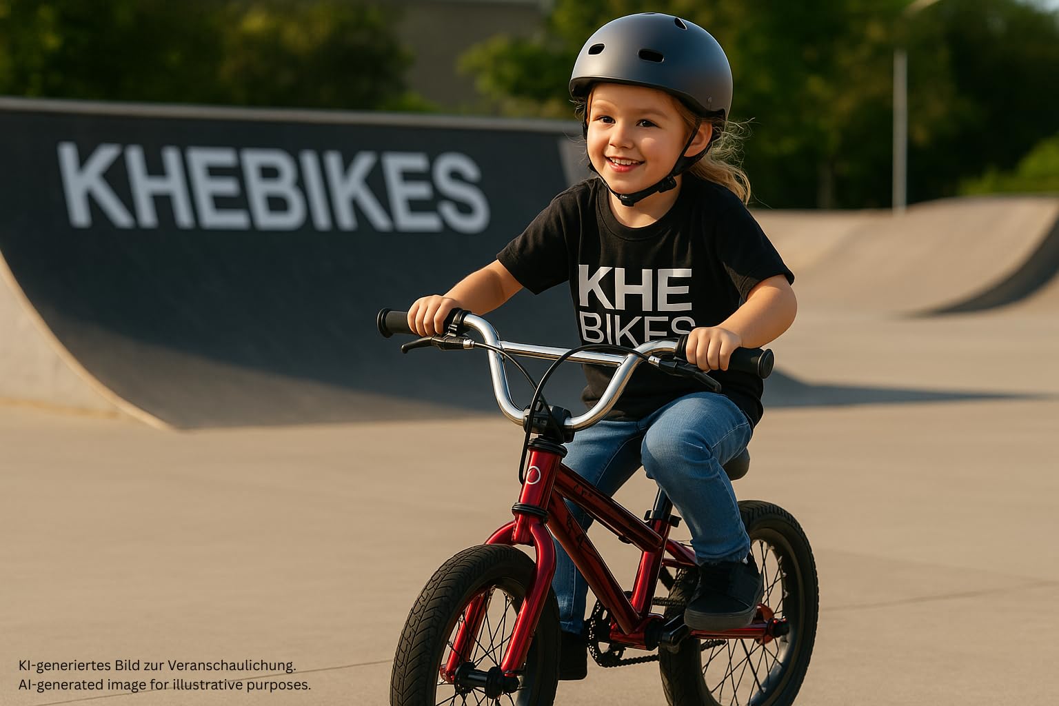 KHEbikes KHE EVO LL 14 Zoll BMX Bike 2025 – 7,5kg leicht, Aluminiumrahmen & Lenker, V-Bremse hinten, breite Reifen, für Kinder ab 95 cm – Freestyle BMX für Street, Pumptrack & Race – Rot