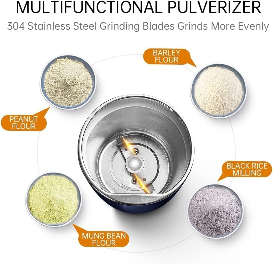 Image of Grinder Multi-Functional Electric Stainless Steel Herbs Spices Nuts Grain Grinder, Portable Coffee Bean Seasonings Spices Mill Powder Machine Grinder Machine for Home and Office