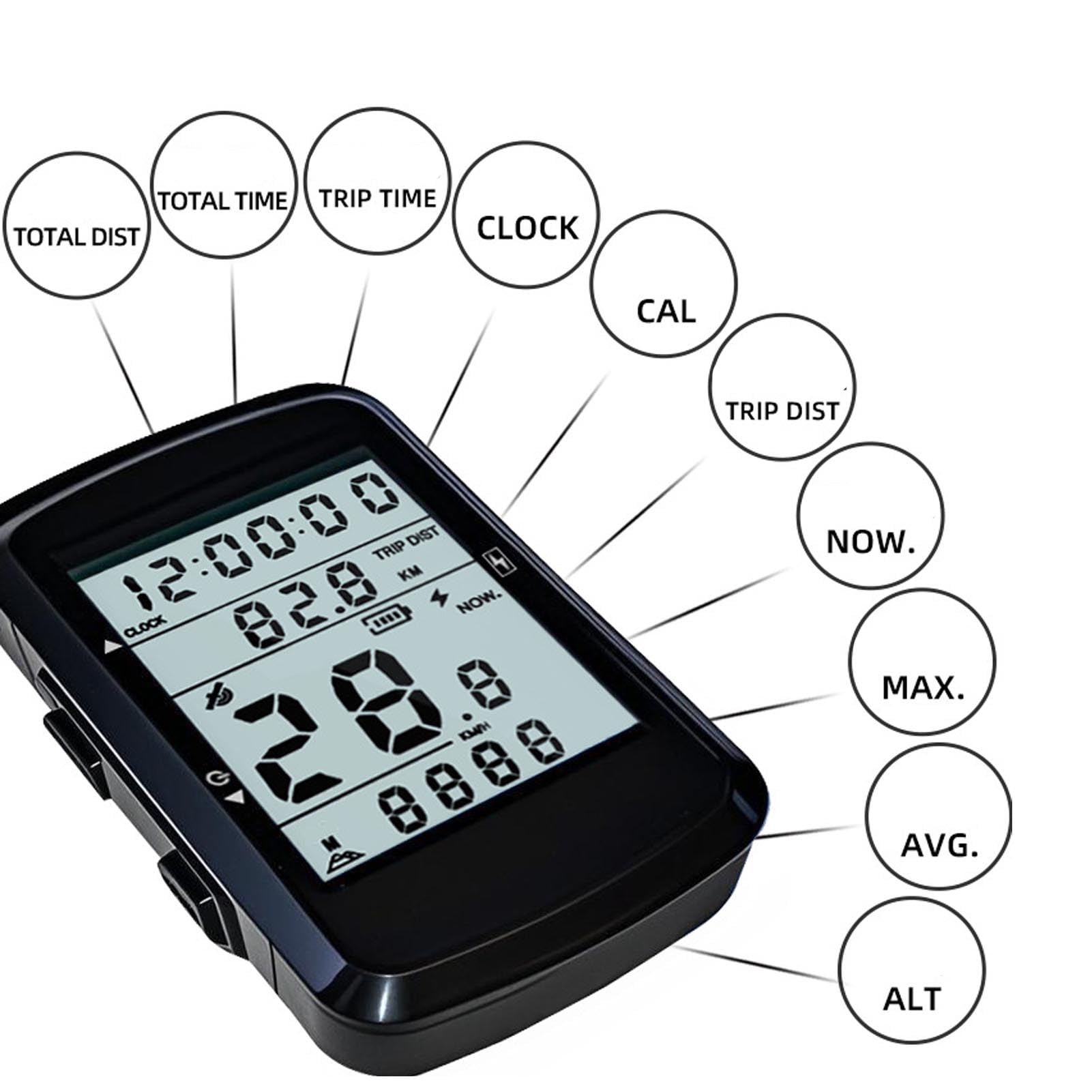 Bewinner Computer da Bici GPS, Computer da Ciclismo Wireless con Retroilluminazione, Display LCD da 2,4 Pollici, Contachilometri Bici Impermeabile, Durata della Batteria di 28 Ore