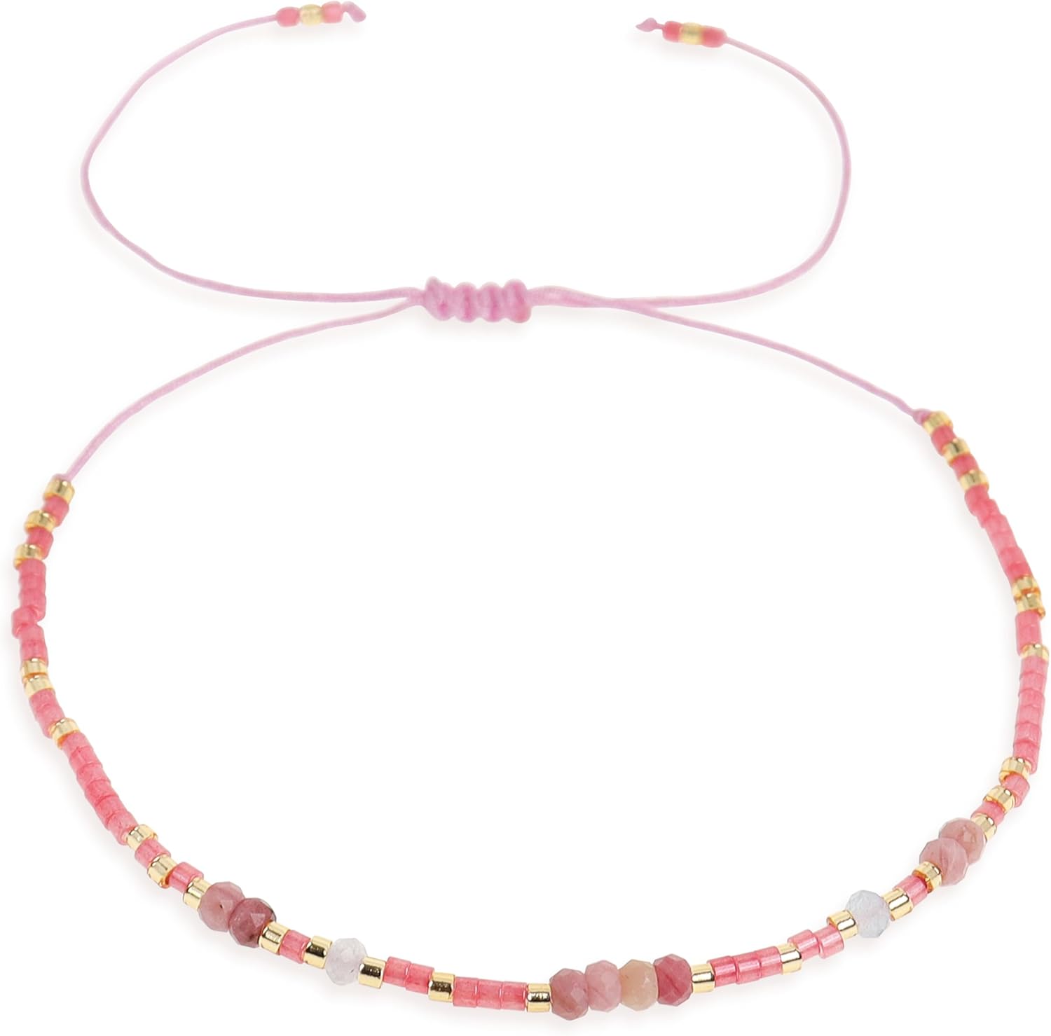 Handmade Boho Beaded Natural Gemstone Bracelets for Women, Cute Dainty Colorful Seed Beads Adjustable Rope Bracelet Summer Friendship Jewelry Gift