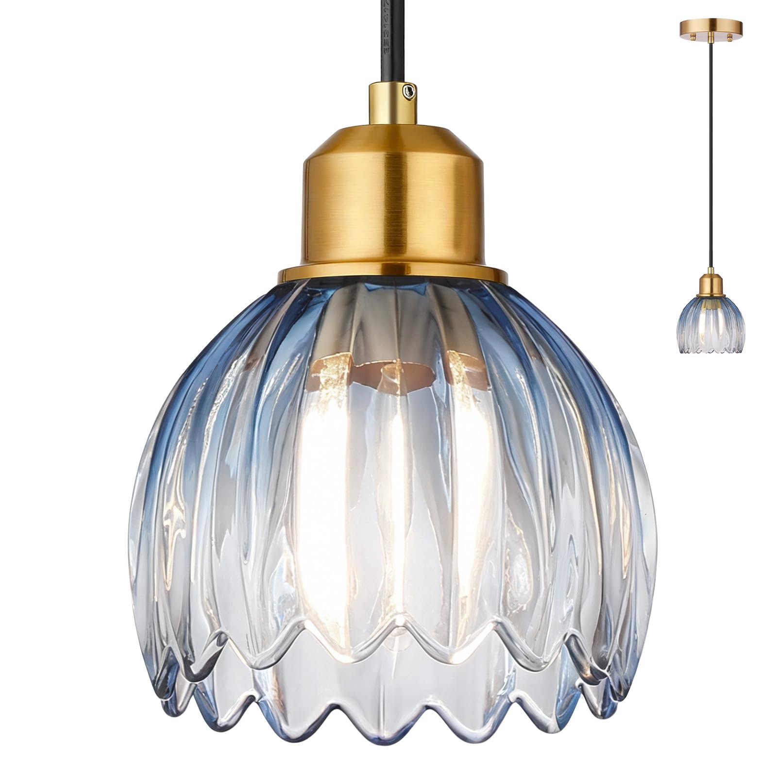 Photo 1 of TALOYA Blue Glass Tulip Pendant Light