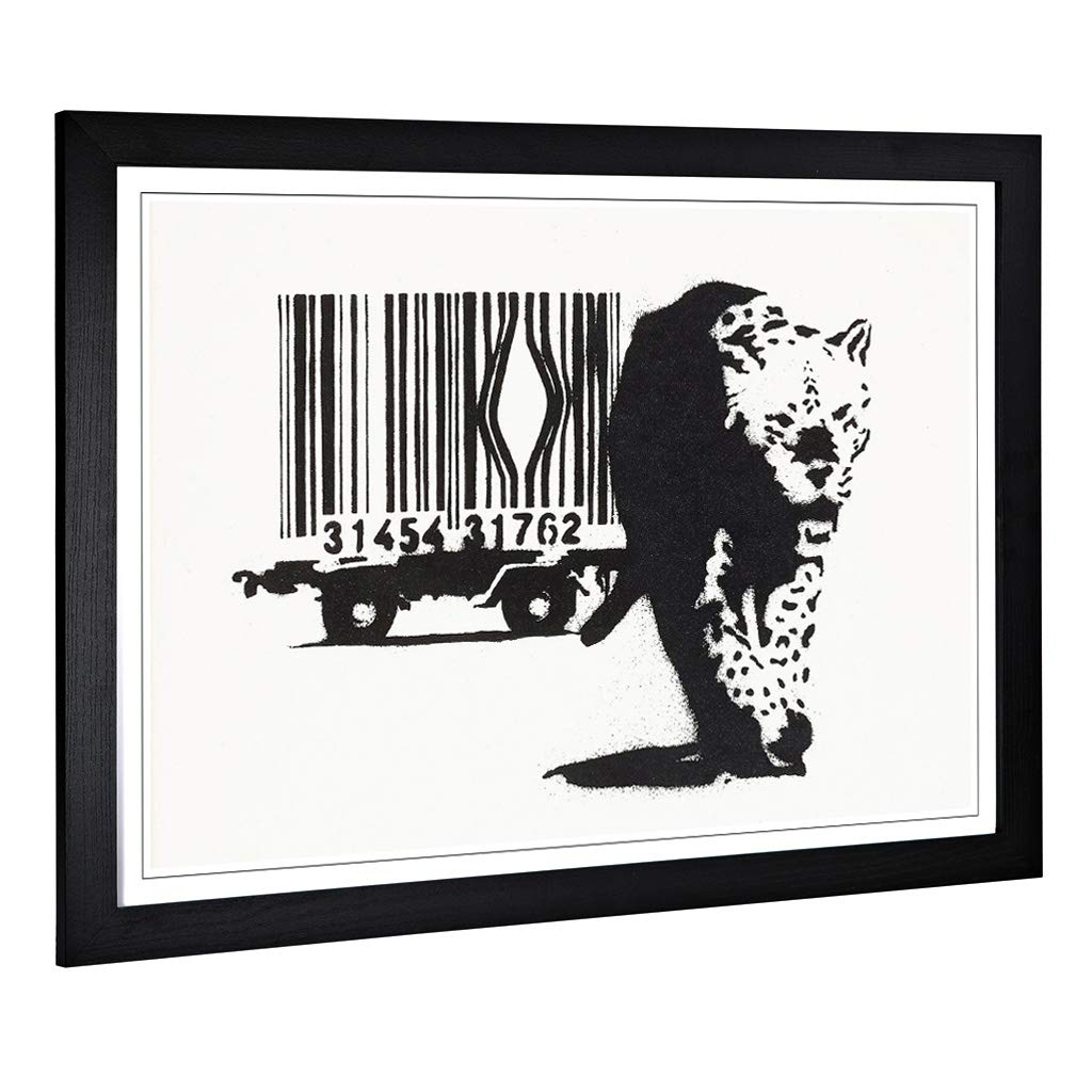 Big Box Art Framed Print of Banksy Barcode Graffiti Design | Wall Art Picture | Home Decor for Kitchen, Living Room, Bedroom, Hallway, Black, A2 / 24.5x18 Inch / 62x45cm