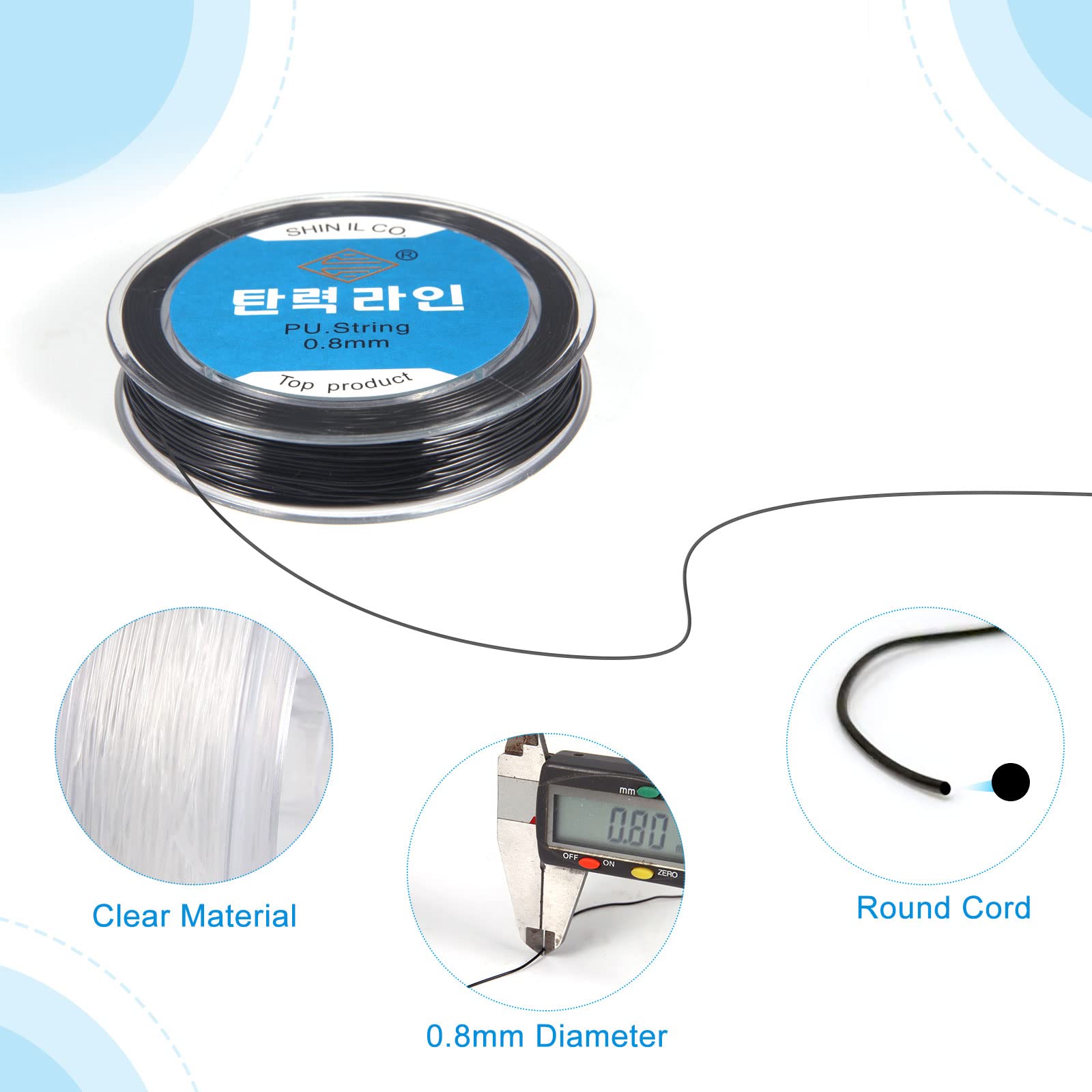 Fil Élastique Pour Bracelets 50m Noir & Transparent - Kit Complet Avec Aiguille Et Ciseaux Pour Création De Bijoux