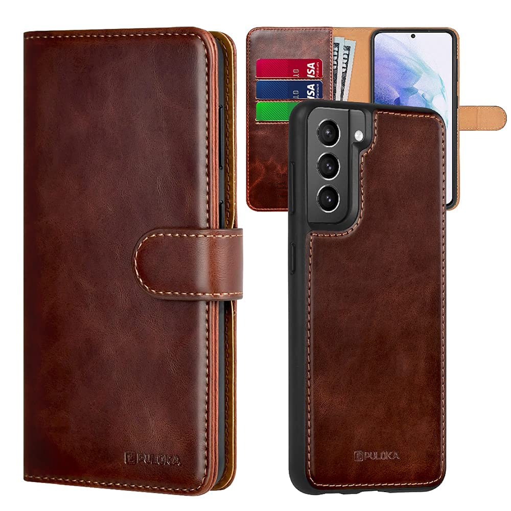 PULOKA - 2 in 1 Flip Cover for Samsung S22 Plus - Protective Case with Card & Cash Pockets - Detachable Flip Case, Kickstand & Magnetic Closure -Vegan Leather - Profesional & Premium Finish -Brown (B0BDMMGHMY) Amazon Price History, Amazon Price Tracker