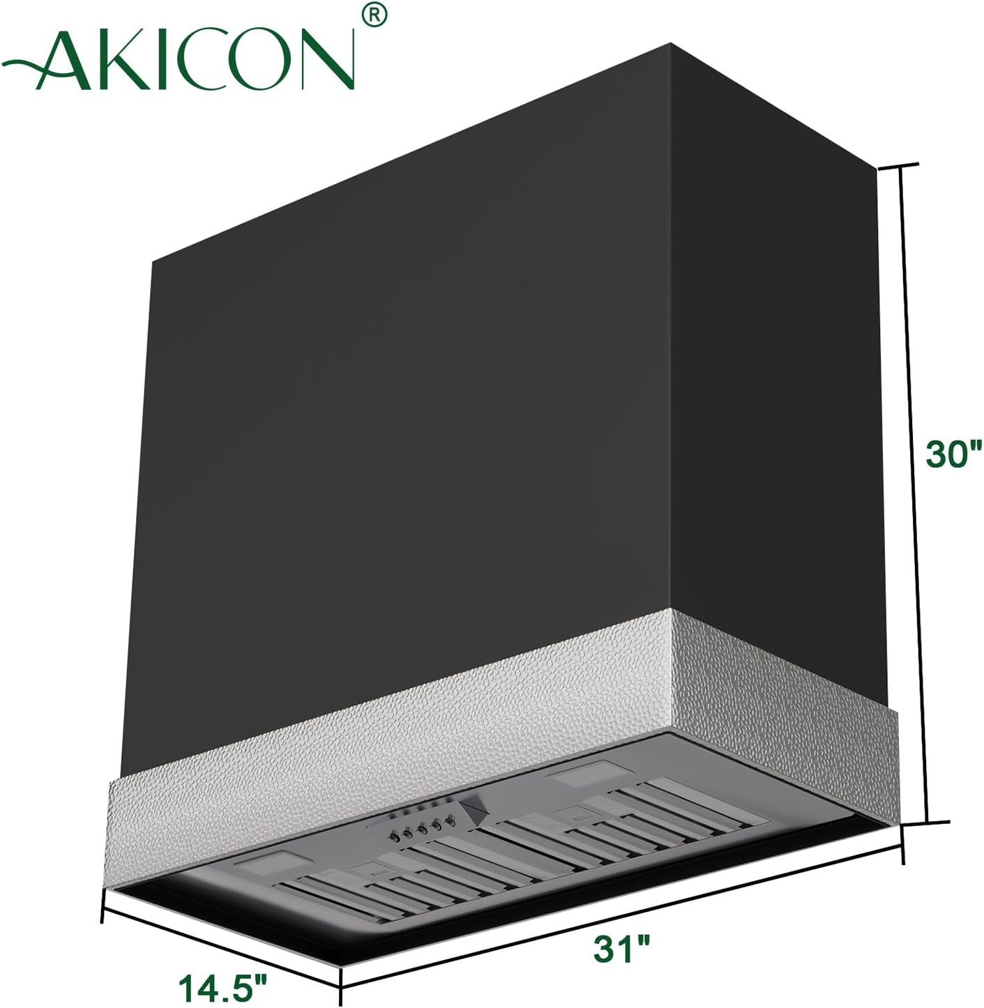 Akicon Stainless Steel Range Hood 30 Inch, 600 CFM Wall Mount Vent Hood with Powerful Vent Motor, Modern Box Ducted Kitchen Hood with LED Lights, Charcoal Filter, Stove Hood (AK-HS30HA-JBN)