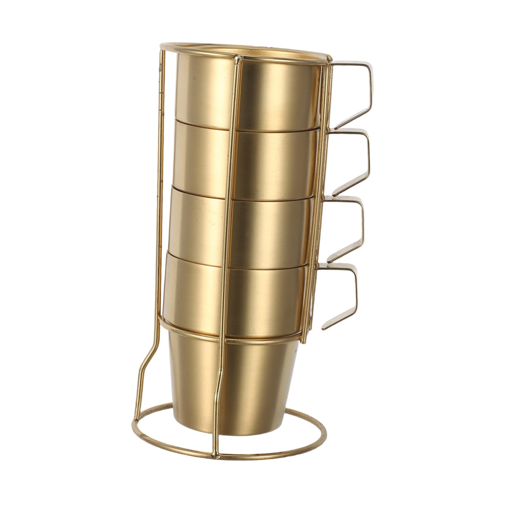 NUOBESTY Juego de Tazas de Acero Inoxidable 300ml con Asa, Doble Pared | Apilables con Rejilla, Color Dorado, para Camping y Aventuras al Aire Libre, Aptas para Bebidas