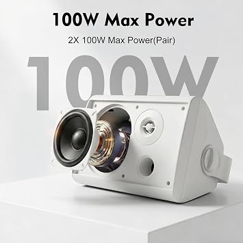 STUDIOFINIX 4 Inch 200W Indoor/Outdoor Bluetooth 5.1 Waterproof Wall-Mounted Speakers, Wireless Multi-Speaker Sync with IR Remote, for Patio, Garage, Home, Backyard(401BLE,White,Pair)