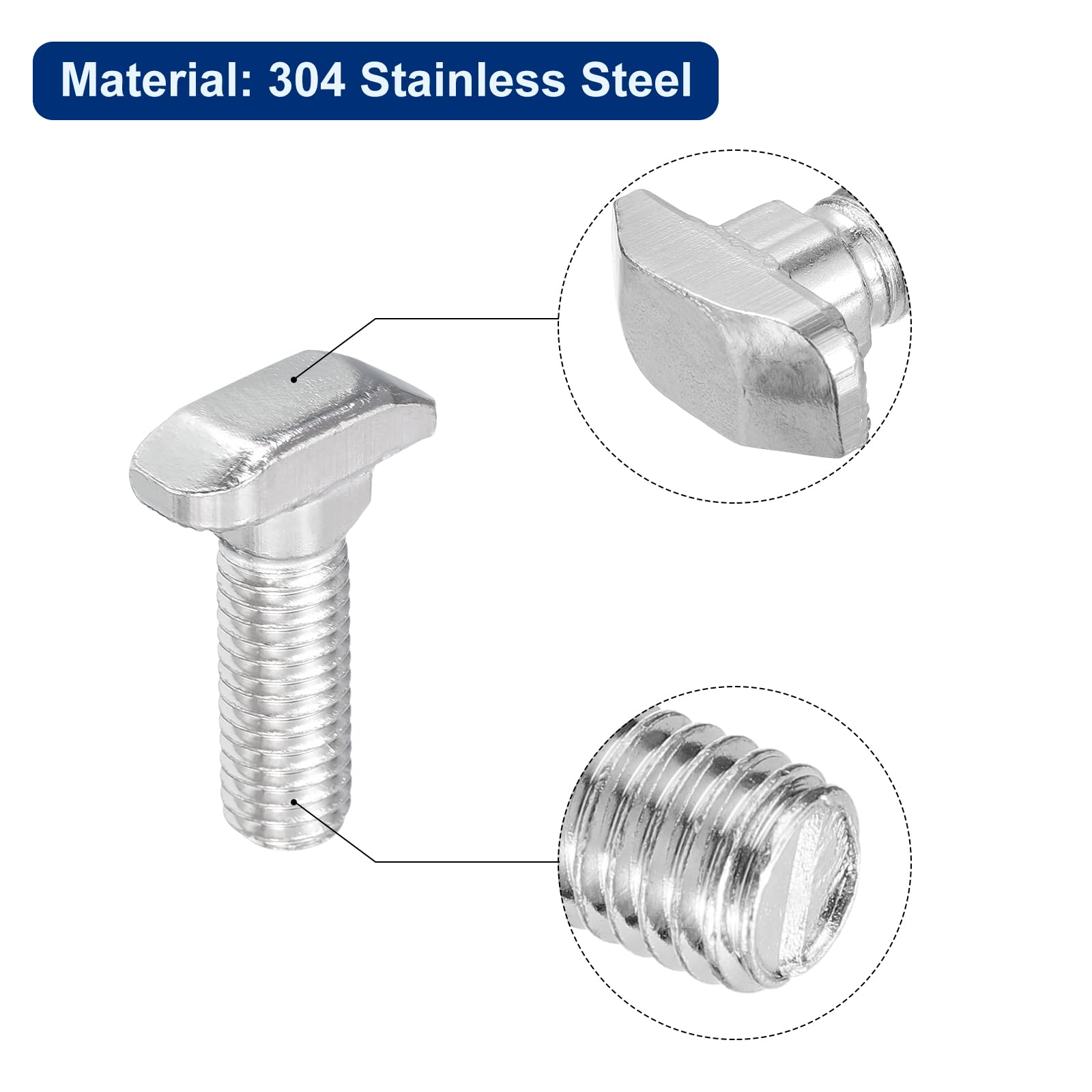 QUARKZMAN 30Pcs Boulons en T-Slot, M8 x 25mm Boulon à Tête de Marteau T Vis Goujon pour Profilé en Aluminium à Rainure en T Série 4040, Acier Inoxydable 304, Argent