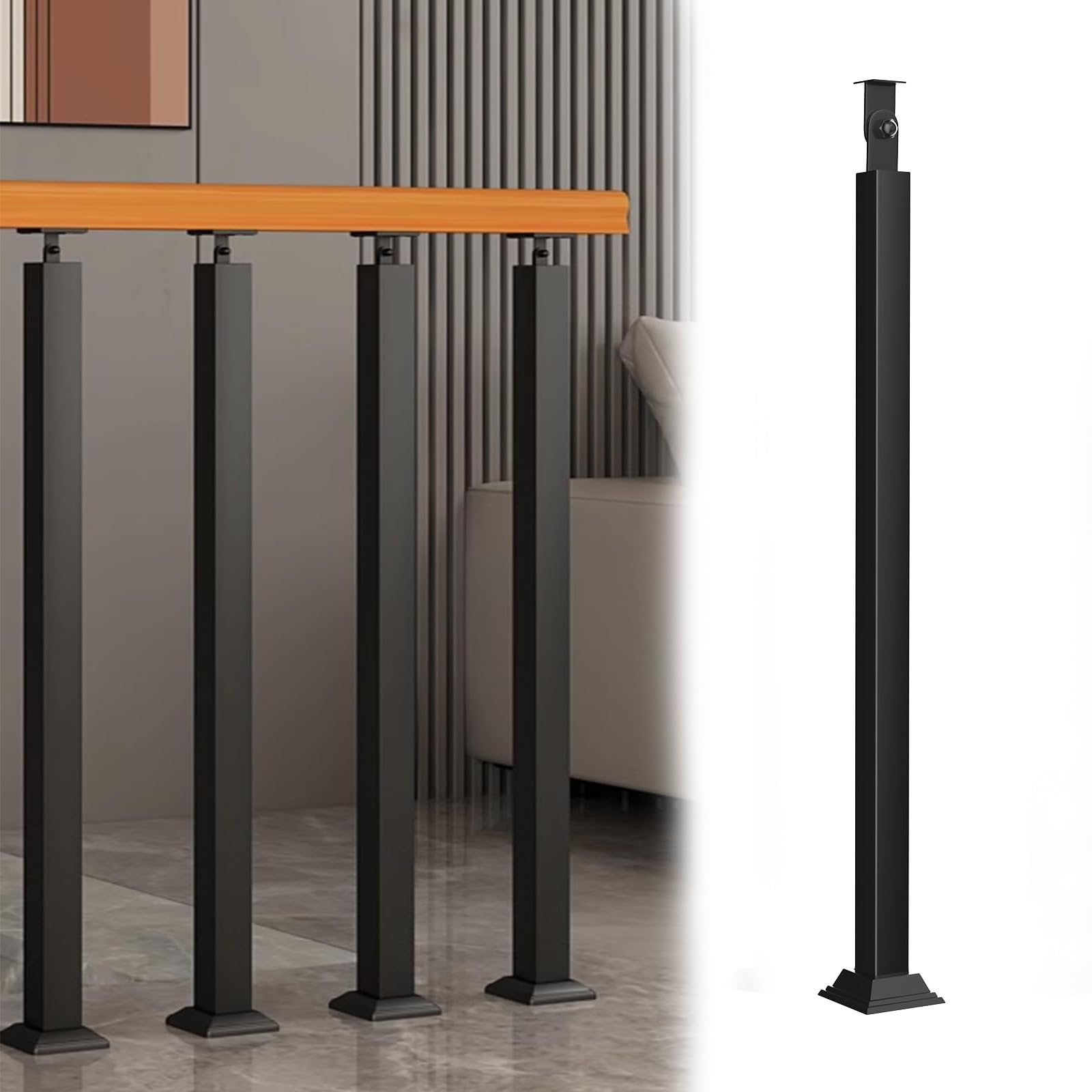 Zestaw wewnętrznych balustrad schodowych, 65 cm, czarne metalowe słupki balustradowe, poręcze na schody, balkony, tarasy i dekoracje zewnętrzne, łatwa instalacja, bezpieczeństwo i styl.