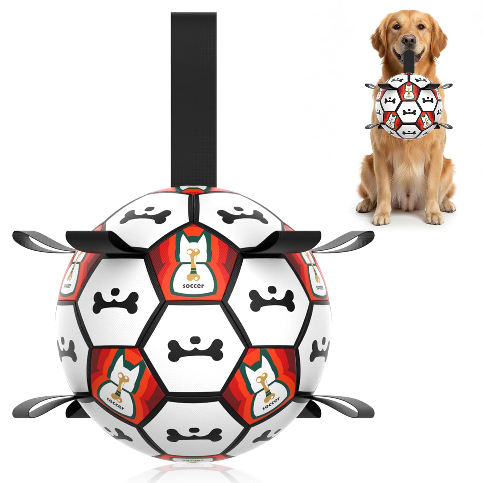 Dog Soccer Ball with Straps, 6 Inch for Small and Medium Dogs, E