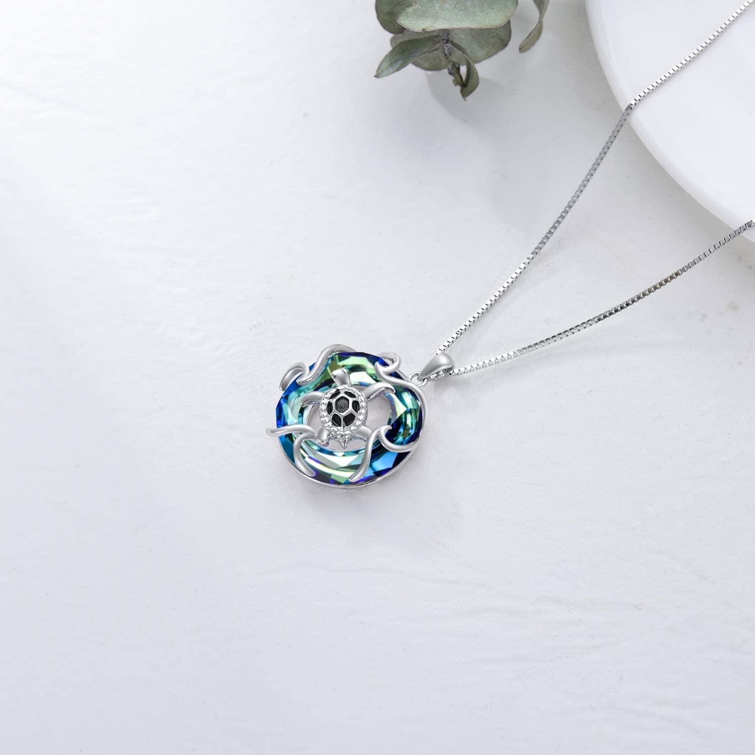 TOUPOP Sea Turtle Necklace for Women Sterling Silver Ocean Theme Crystal Pendant Jewelry Summer Beach Gifts for Marine Animal Lovers - Image 3