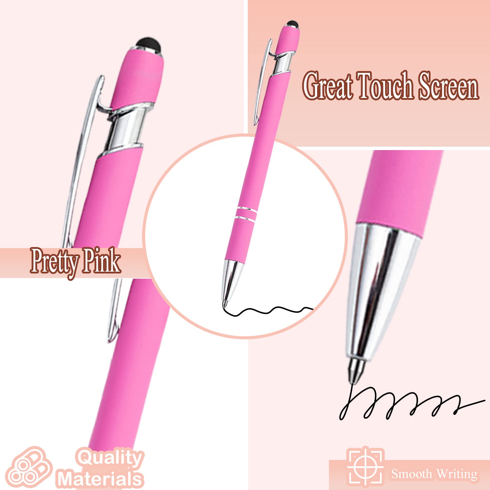 PASISIBICK 12 Pieces Pink Ballpoint Pen with Stylus Tip 2 in 1 Stylus Stylish Pen Premium Metal Stylus — view 2