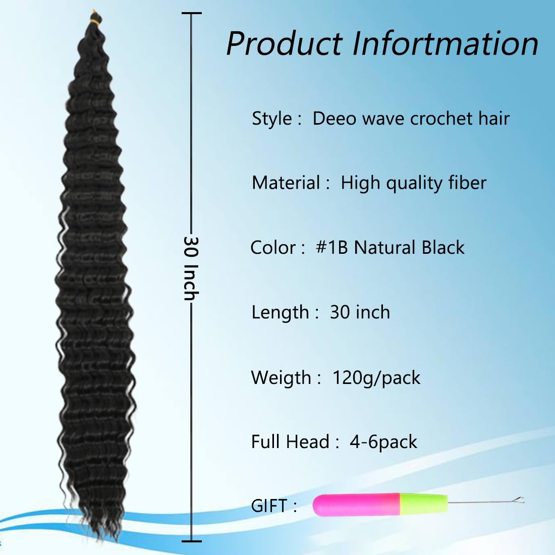 Curly Braiding Hair 30 Inch Ocean Wave Crochet Hair for Black Women Long Deep Wave Wet and Wavy Braiding Hair For Boho Braids (#1B, (Pack of 2))
