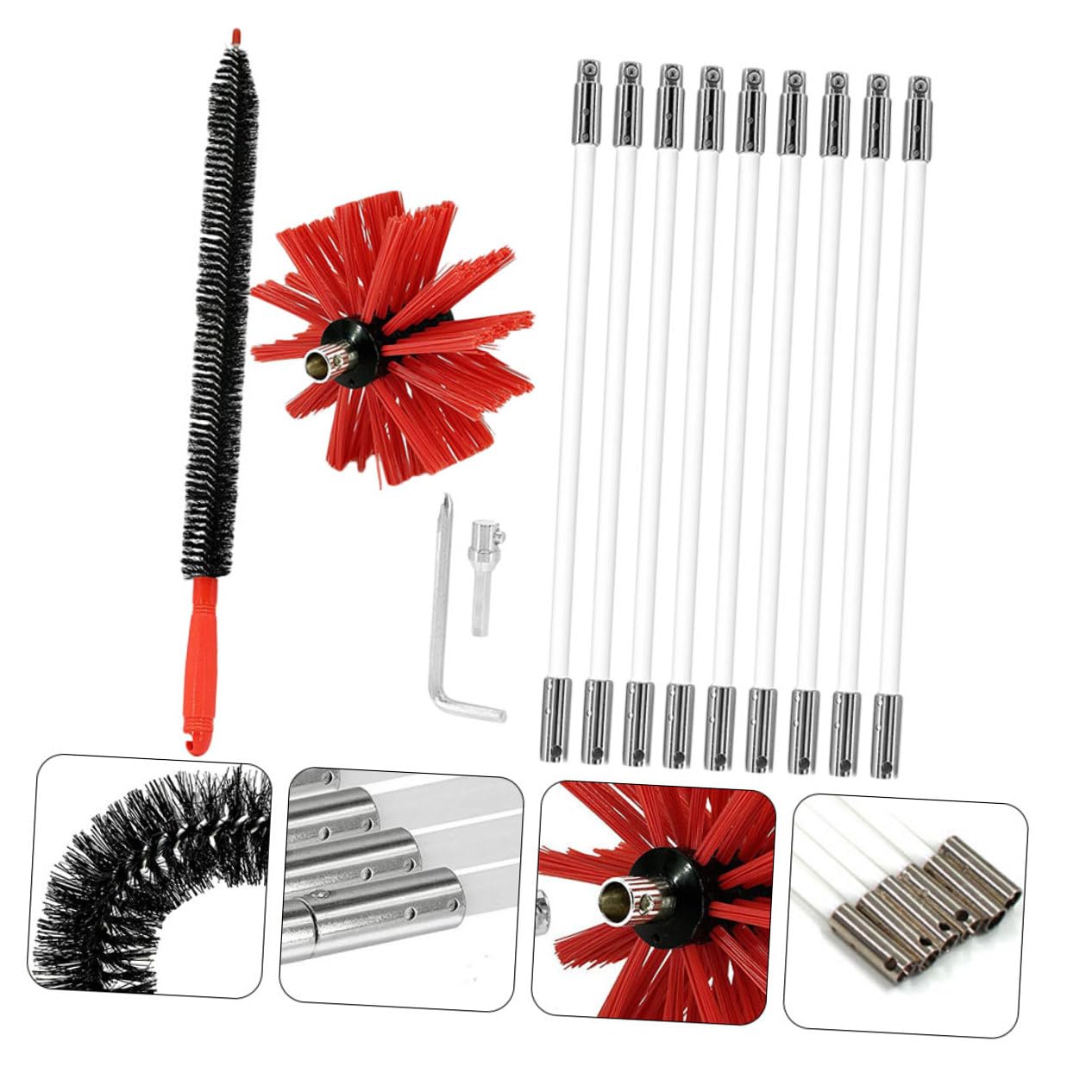 Kit Spazzola per Canna Fumaria Flessibile Aste con Testa Nylon Resistente Alte Temperature Adatto per Pulizie Fessure Strette e Tubi Utilizzabile con Trapano Elettrico per Canale