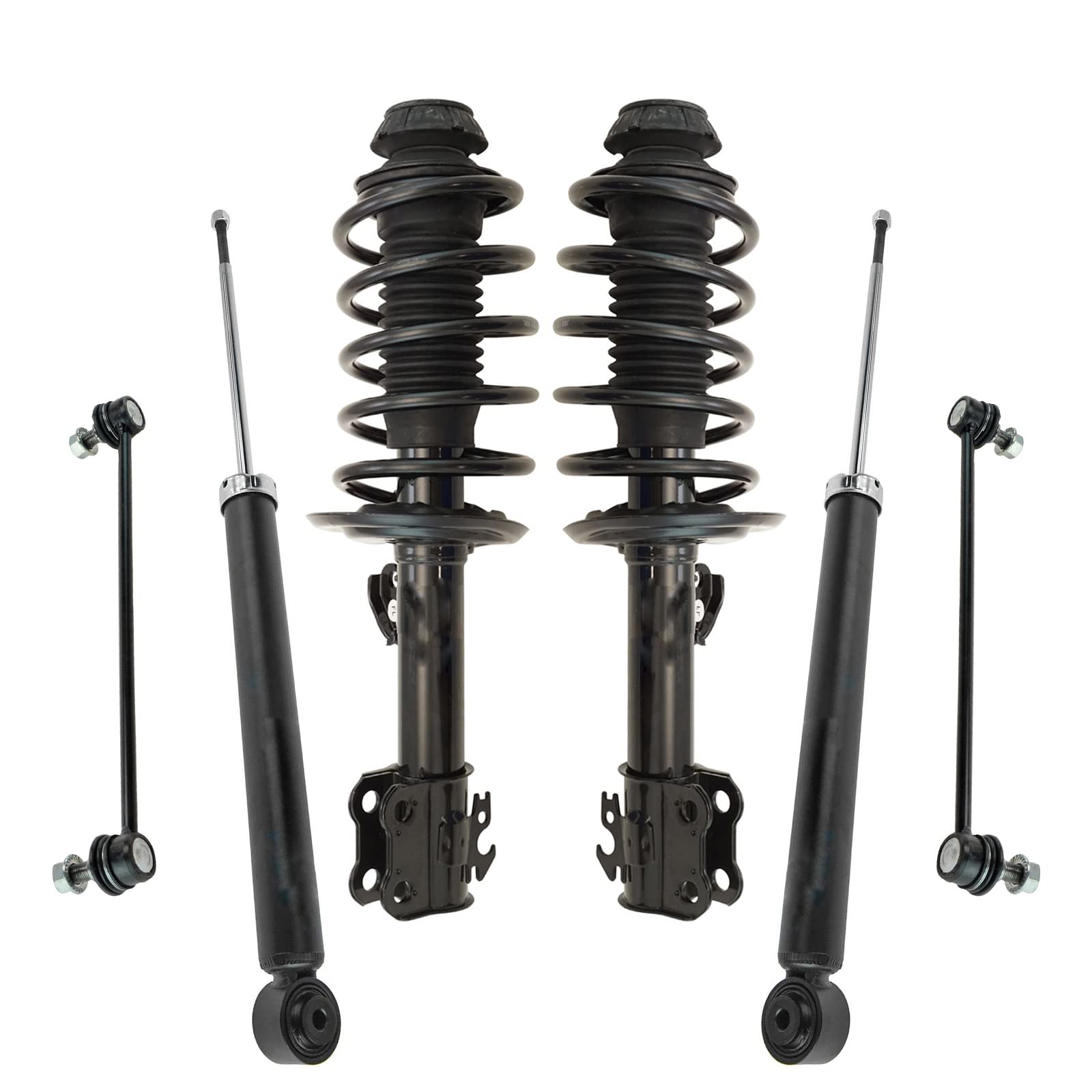 TRQ Front and Rear Suspension Kit Complete Strut & Coil Spring Assembly Shock Absorber Sway Bar Stabilizer Link Compatible with 2012-2018 Toyota Prius C