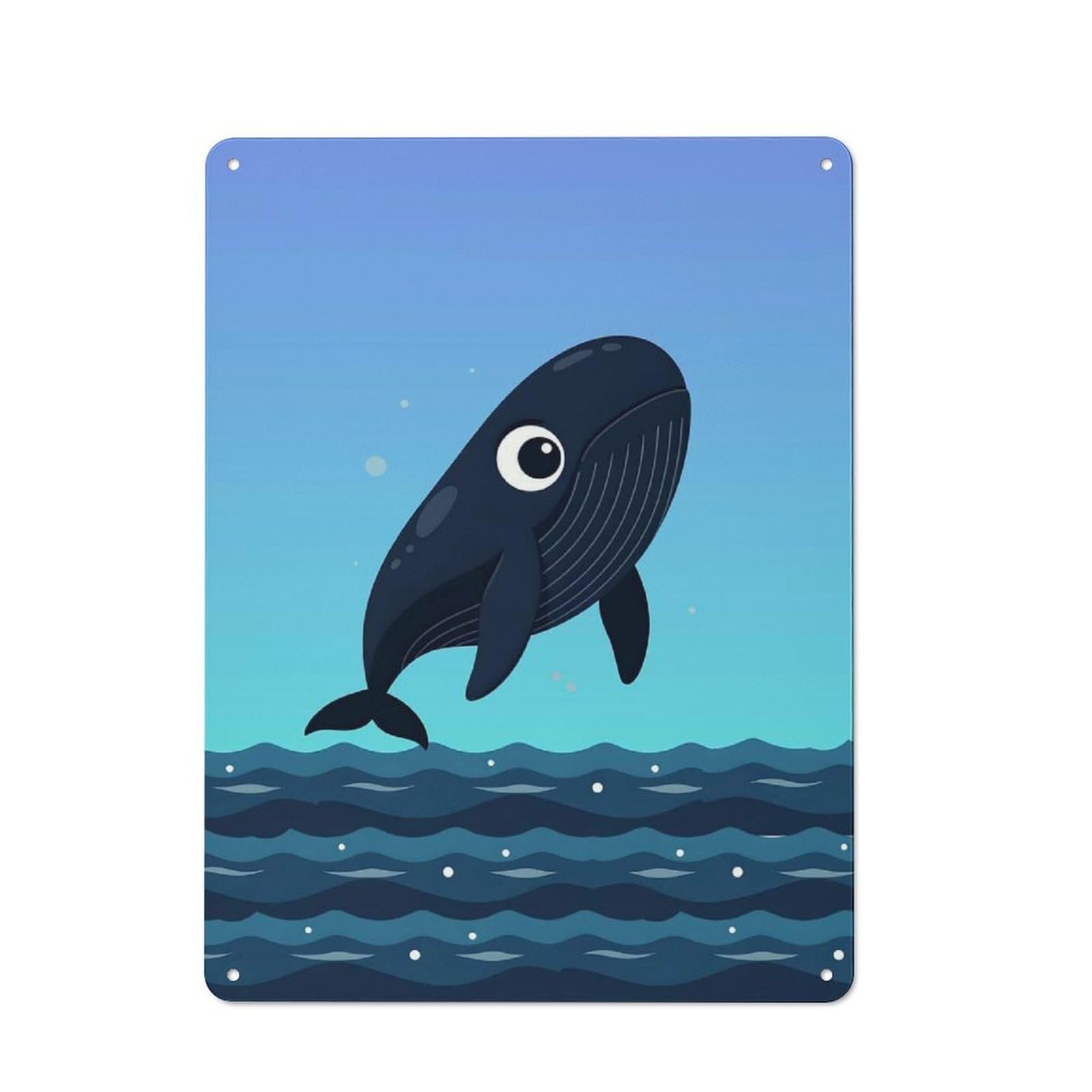 Cartoon Whale Jumping Out of Water Metal Wall Plaque 40x30cm, Understated Creative Space Decor for Home Office, Reading Corner Or Bedroom