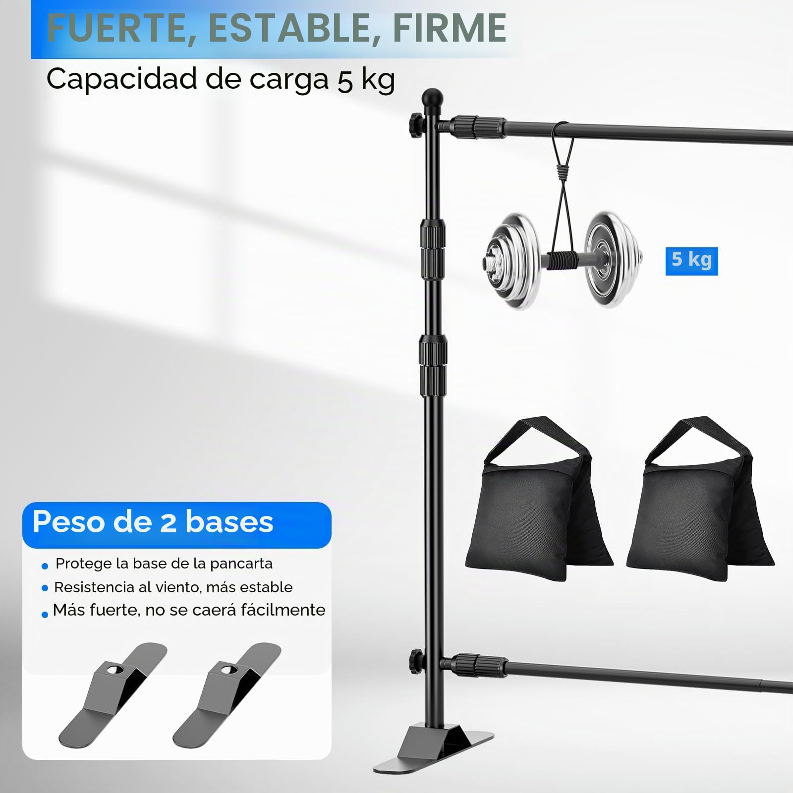 EMART Soporte de Fondo 3 x 2,4 m, Sistema de Telón de Fotográfico Ajustable con 2 Sacos de Arena para Fotografía de Estudio, Retratos y Productos