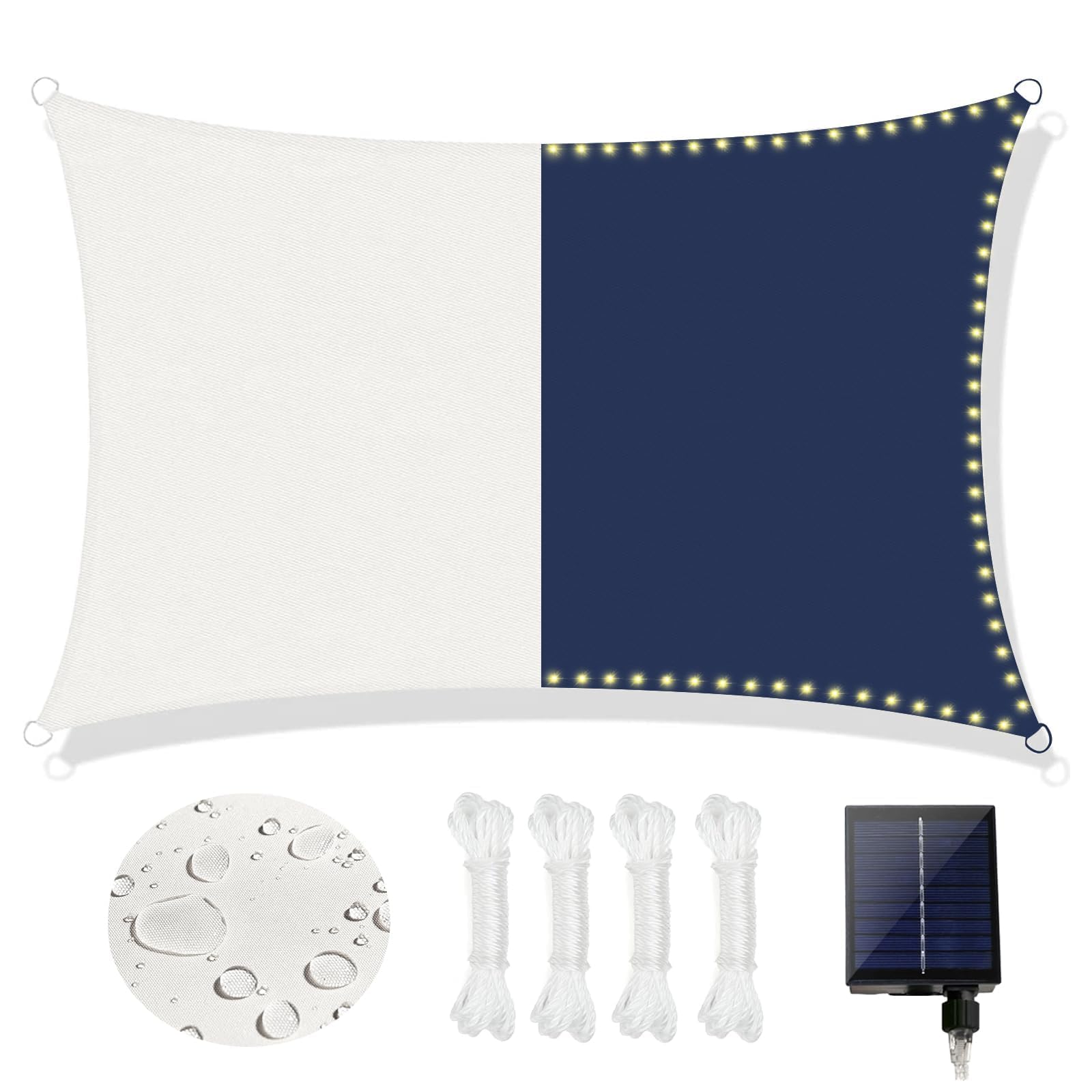 ABIUBIU LED Sonnensegel, 3x4m Wasserdichtes Sonnensegel, eingebaute LED-Solar-Lichterkette 95% UV-Schutz, für den Außenbereich, Garten
