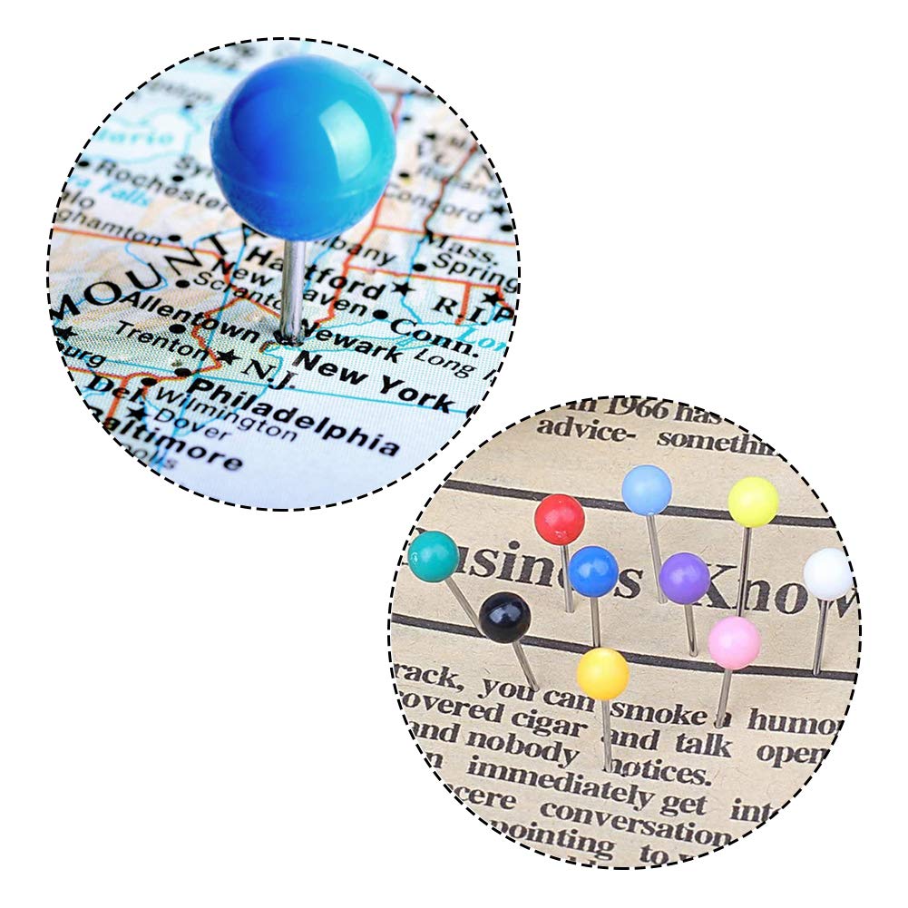 YIXISI 1200 Sztuk Map Pins - Kolorowe Pinezki Z Plastikową Okrągłą Główką i Stalowymi Końcówkami Do Map Świata, Tablicy Korkowej, Zdjęć (10 Różnych Kolorów)