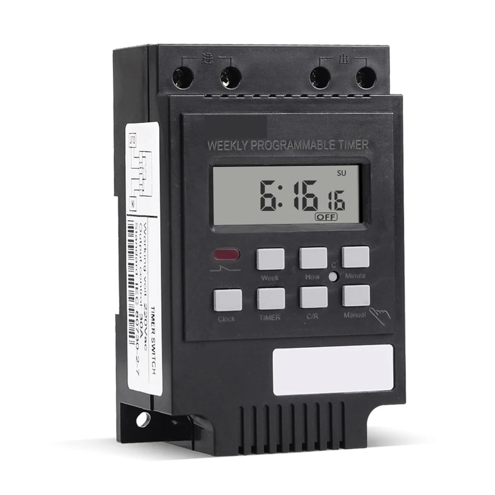 Interruptor Temporizador de CC for riel DIN, CA 240 V, 30 A, programable semanalmente, 7 días, Interruptor Temporizador Industrial Digital LED, for Montaje en riel DIN