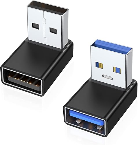Miniatura 1 de AreMe Paquete de 2 adaptadores USB 3.0 de 90 grados, ángulo arriba y abajo, USB A macho a hembra convertidor extensor para PC, laptop, cargador USB