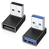 AreMe 90 Degree USB 3.0 Adapter 2 Pack, Up and Down Angle USB A Male to Female Converter Extender for PC, Laptop, USB A Charger, Power Bank and More (Black)