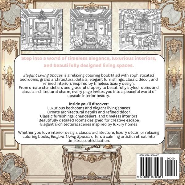 Elegant Living Spaces A Coloring Book of Classic Interior Design: Featuring Timeless Décor, Luxurious Rooms, and Sophisticated Architectural Beauty (Interior Styles Coloring Collection) image 3