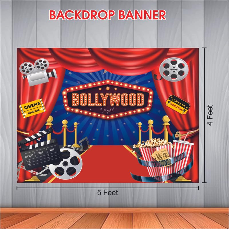 Image of Bollywood Night Backdrop | Movie Night Banner | Bollywood Theme Party Decorations (Pack of 1, Size: 5x4 Feet)