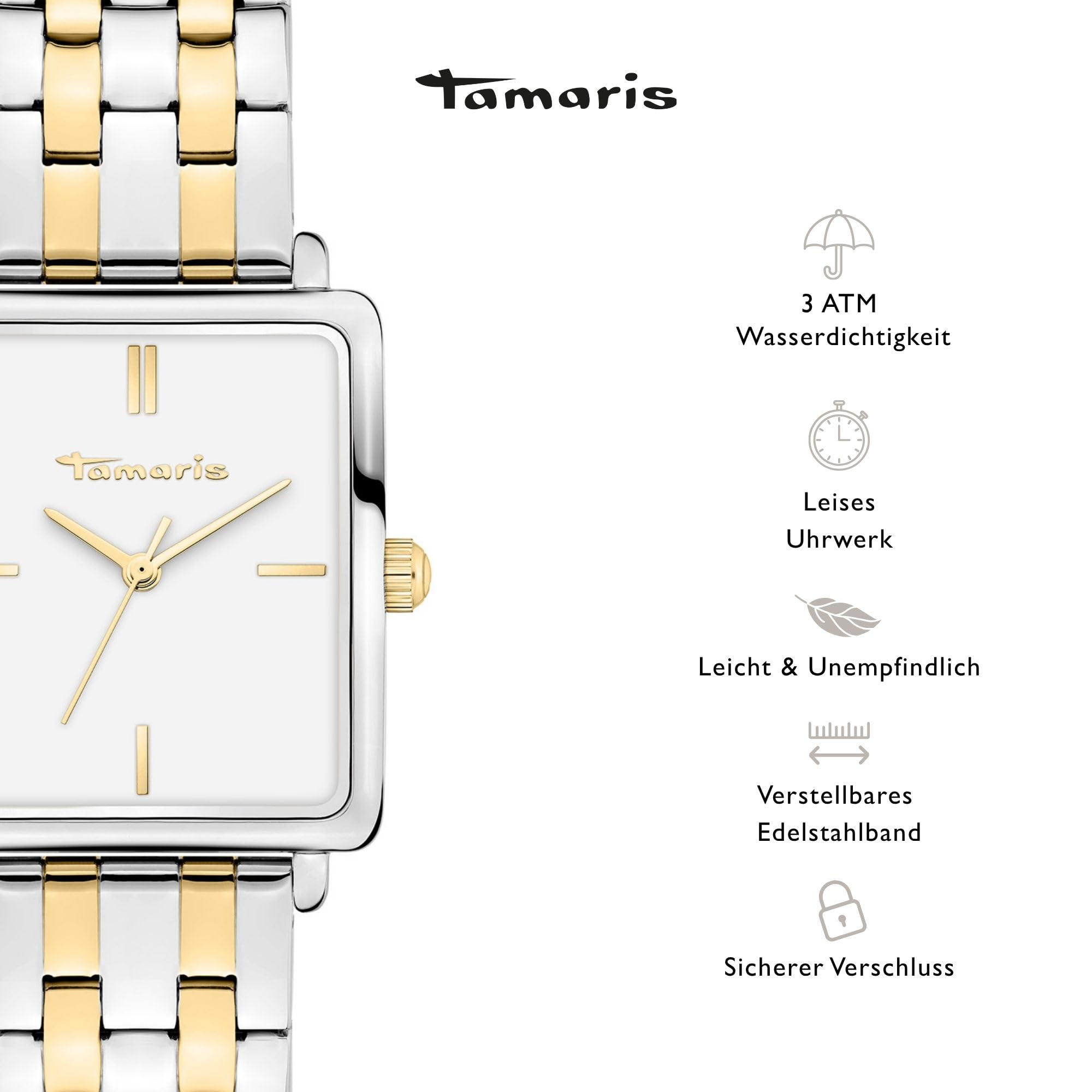 Tamaris Damen Analog Armbanduhr mit Quarzwerk aus Edelstahl mit Edelstahl Armband