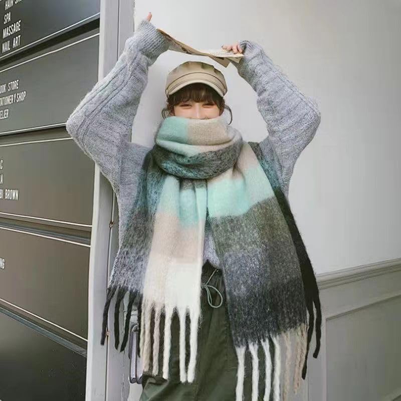 Chunky Winter Scarfs for Women Cold Weather Warm Knit Thick Plaid Scarf Long Large Oversized Checked Scarves - Image 5