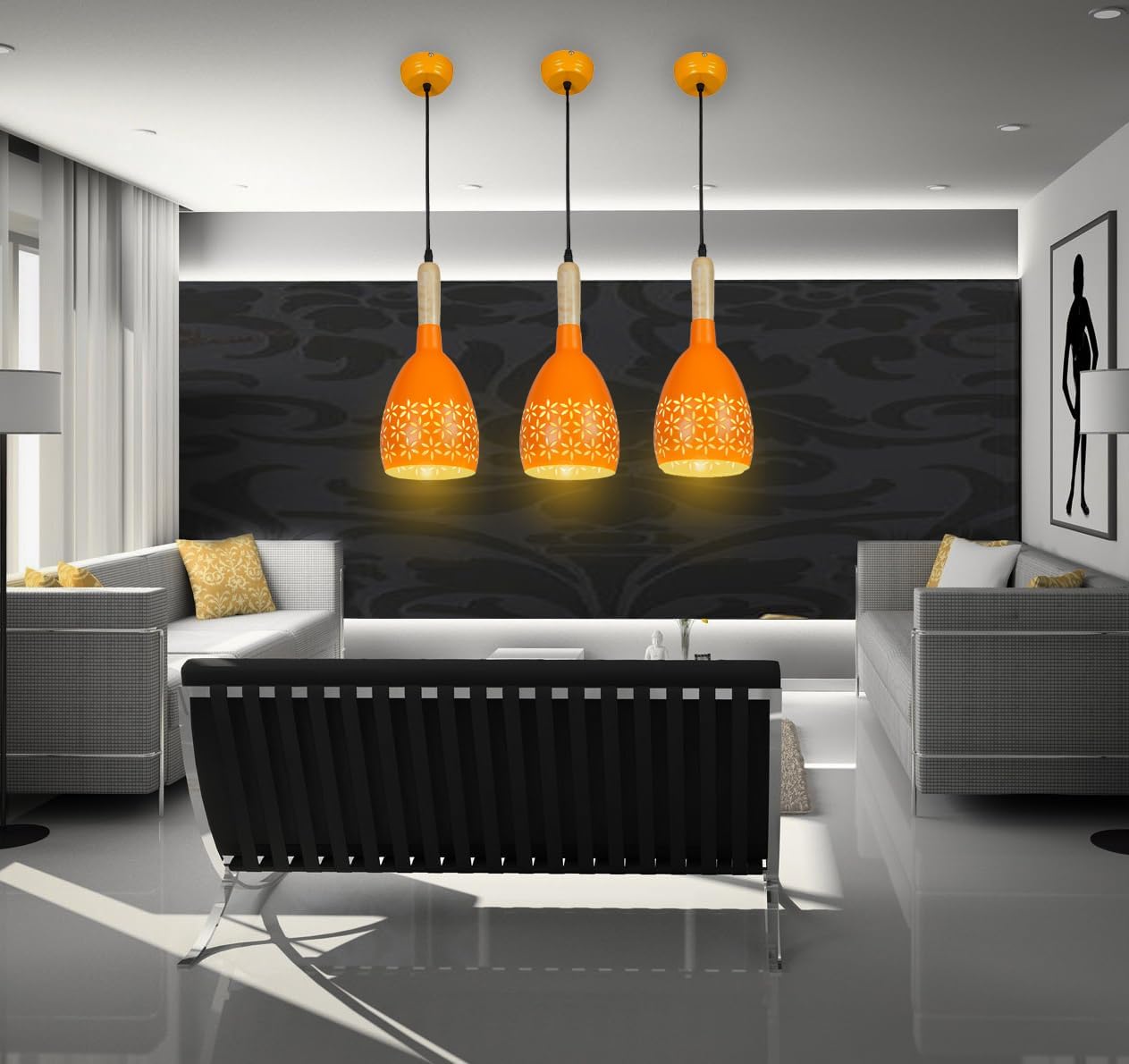 OJIT Premium Orange Star Pendant Hanging Light with Adjustable Cord (with Bulb) Hanging for Home, Kitchen & Dining, Bedroom,Coffee, Shop, Restaurants Home Decor (Pack of 3)-image-48