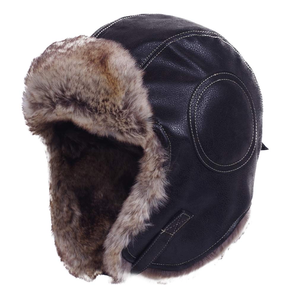 Original OneRussian Ushanka Cossack Trooper Trapper Aviator Hat Fur Lined Earflap Winter Cap with Chin Strap