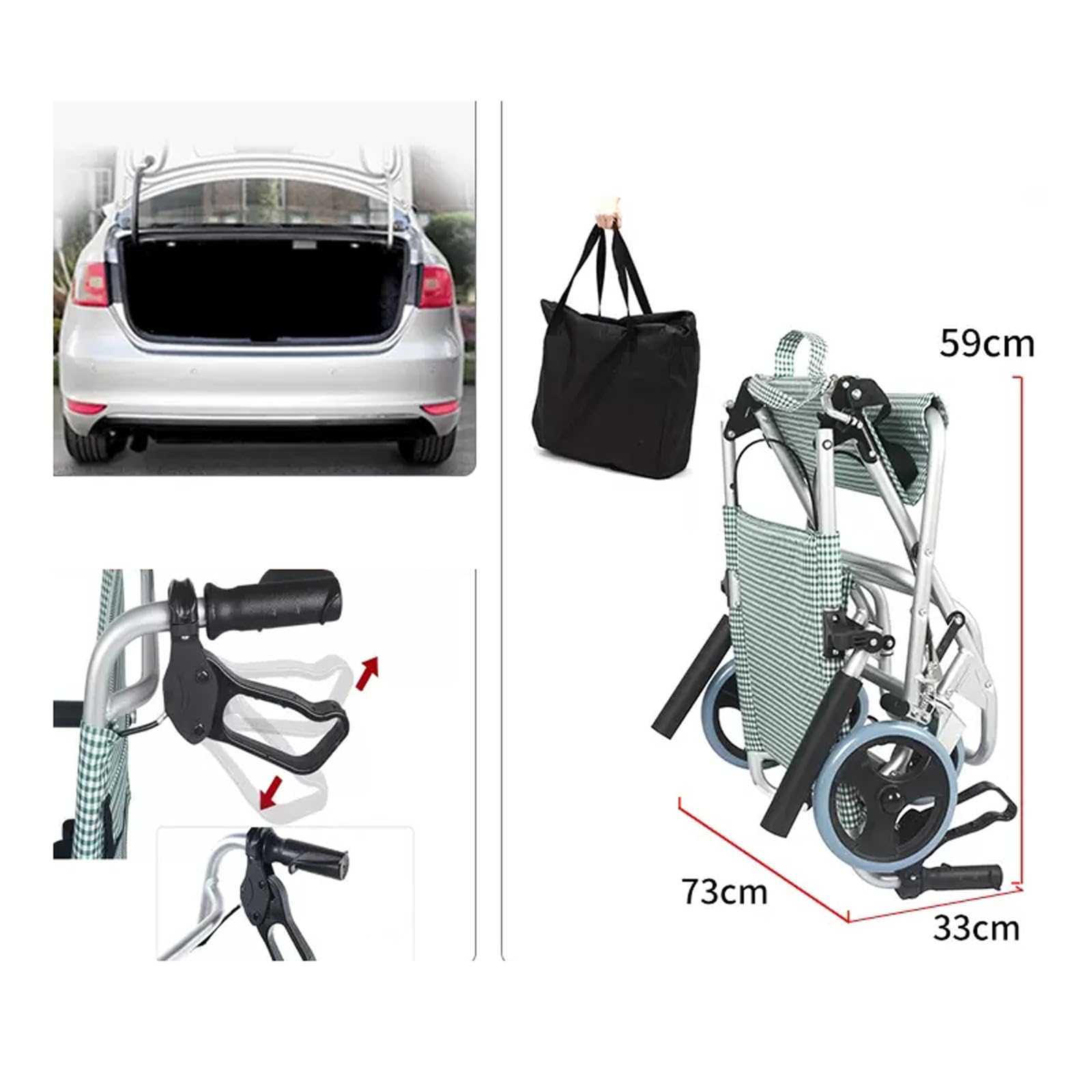 Silla De Ruedas Plegable De Aleación De Aluminio, Silla De Ruedas Manual Ultraligera con Frenos De Mano, Silla De Ruedas De Transporte Ligera para Personas Mayores, Sopo,