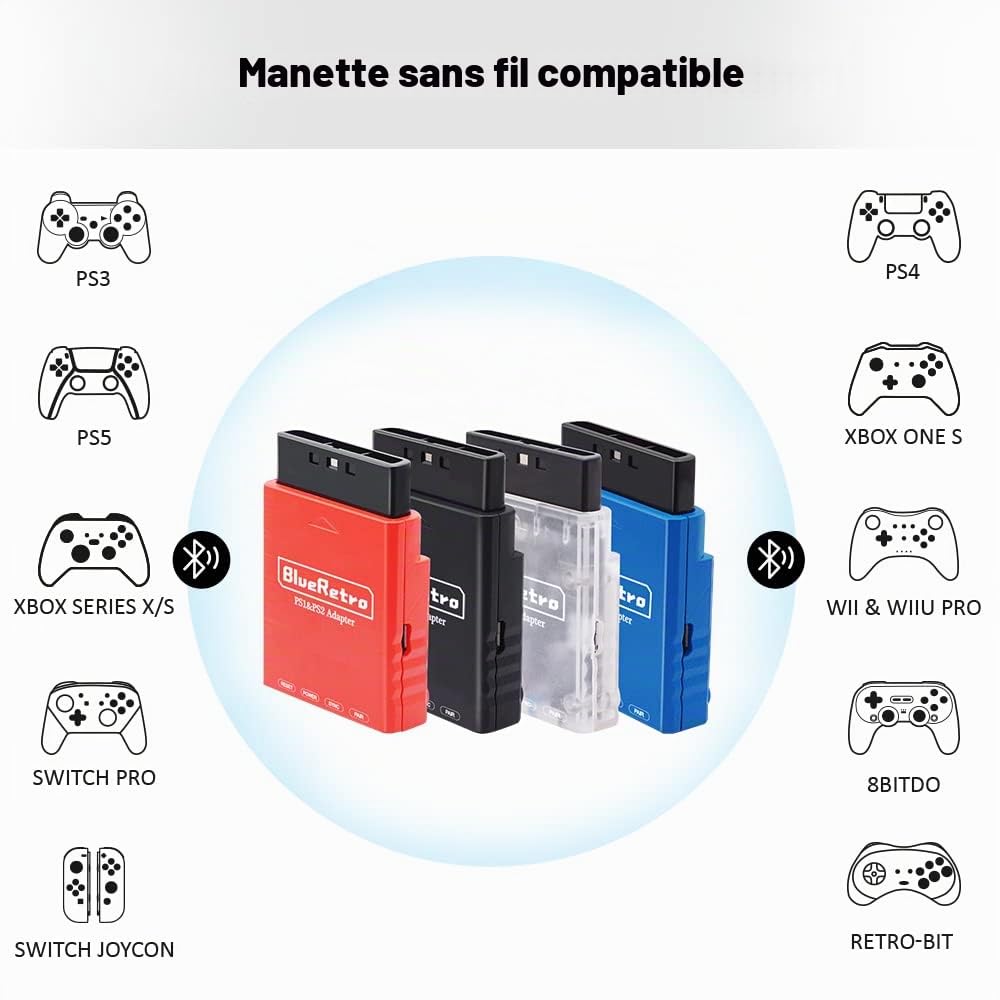 Adaptateur Bluetooth sans fil pour console de jeu PS2 PS1 (bleu)