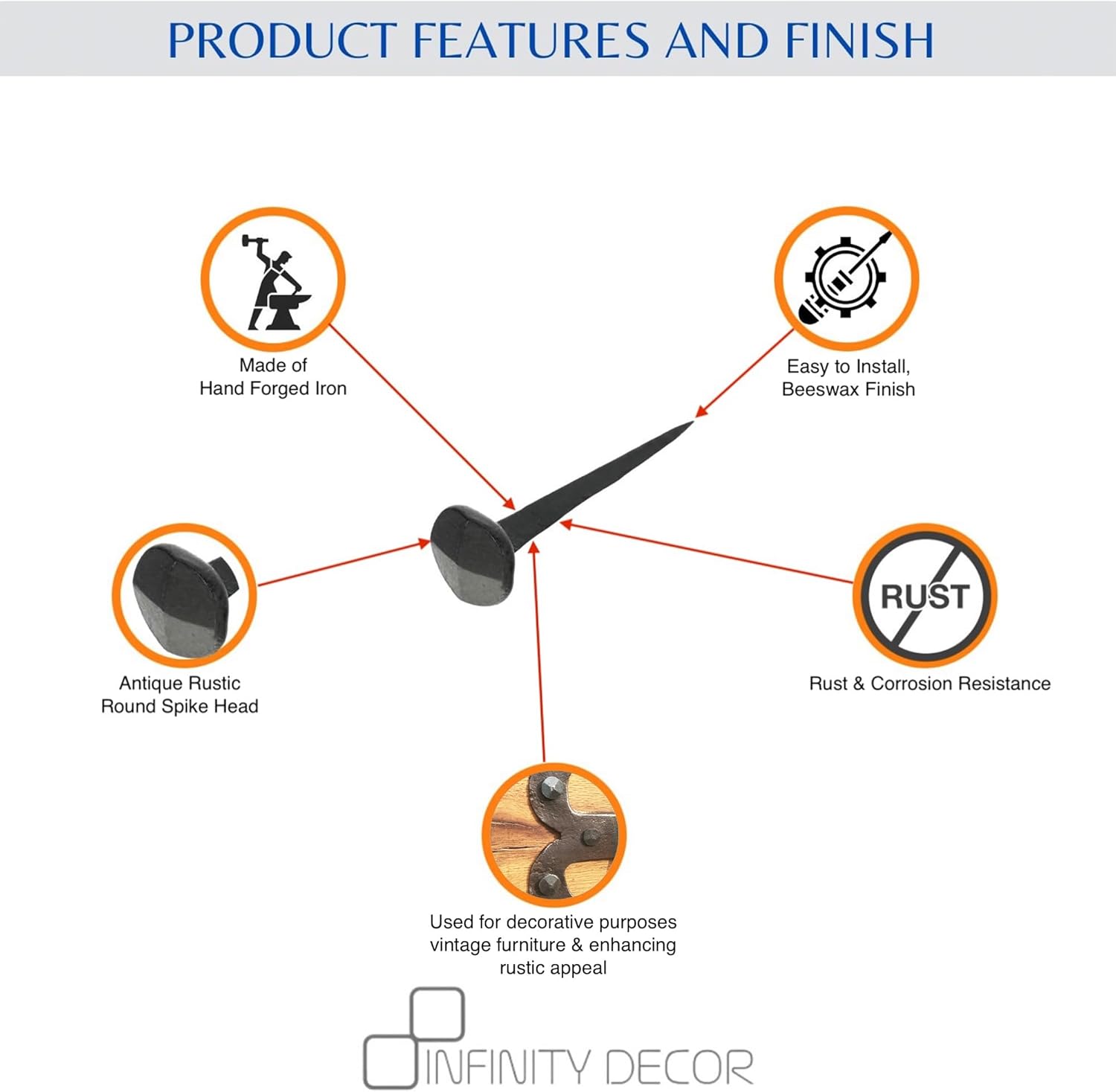 Hand Forged Handmade Traditional Old Antique Rustic Rose Spike Vintage Victorian Head Wrought Black Iron Nail Wood Crafts Door Furniture Decorative Studs pins Nails 1 kg