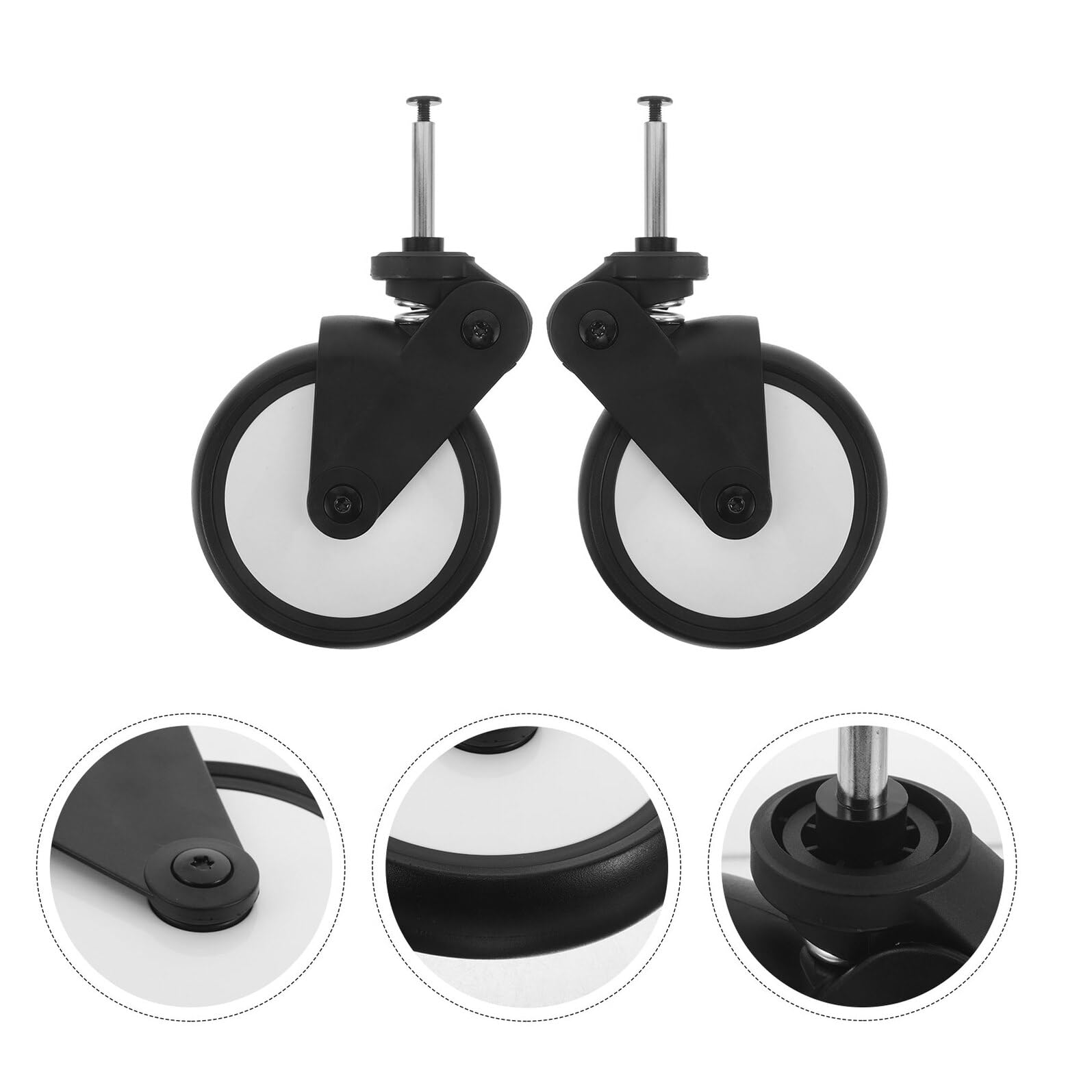 1 Paire de Roues de Rechange en Caoutchouc 13 Cm avec Tige de Direction pour Poussette Bébé, Roues Avant Adaptées pour Trotteur, Remplacement Solide, Accessoires Poussette