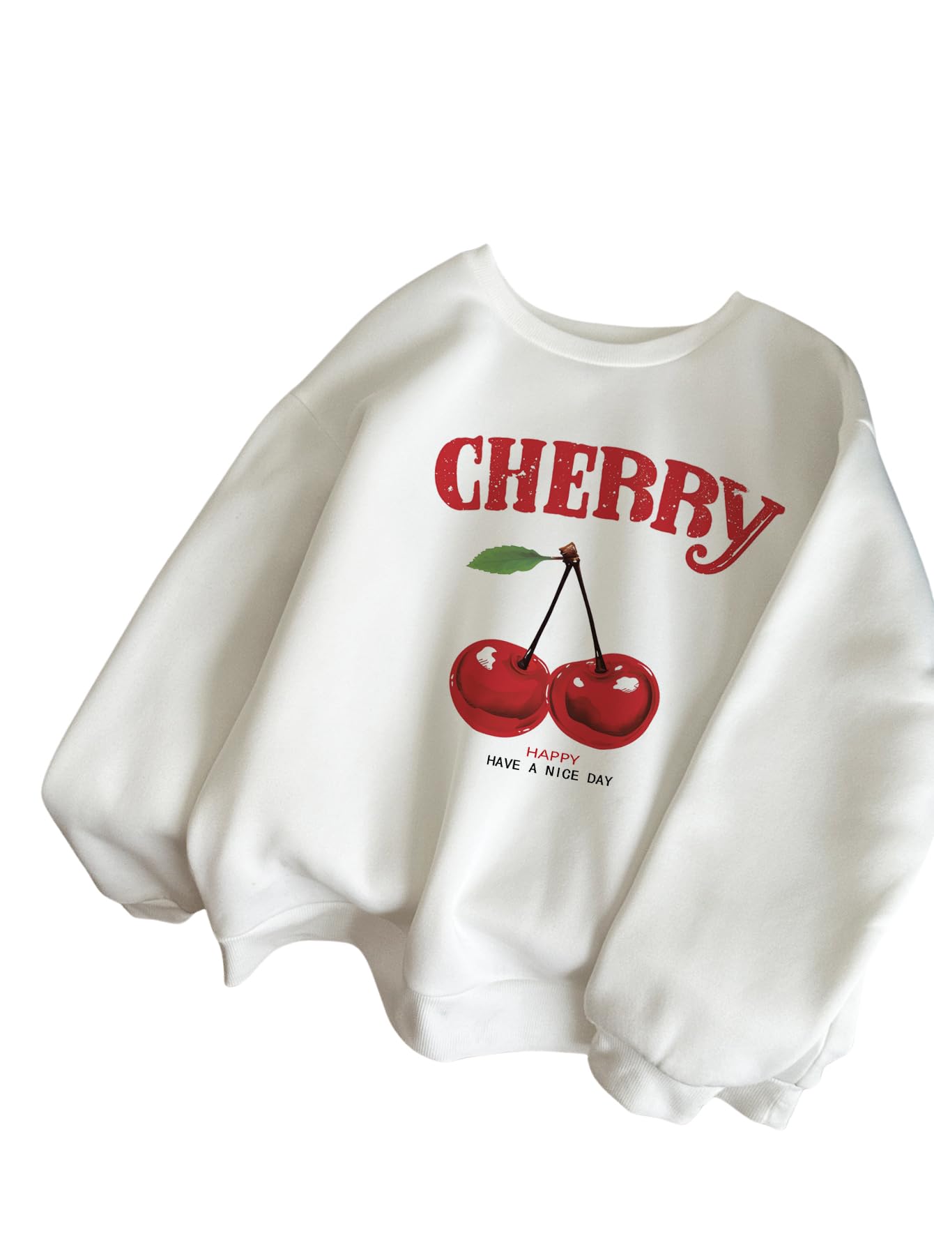 SHENHE Women's Cute Cherry Print Oversized Sweatshirt Graphic Crewneck Long Sleeve Pullover Top