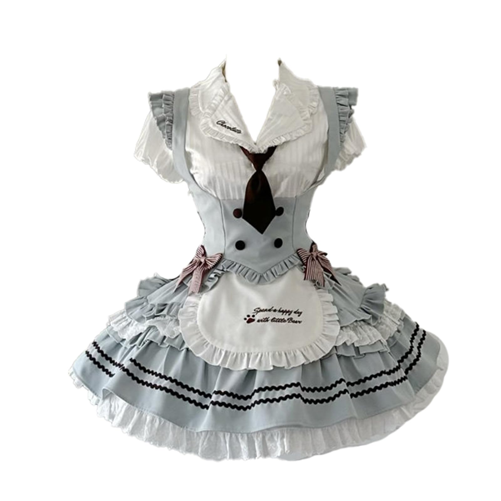 [MODKOKU] Maid Outfit 3-Piece Set (Top & Bottom) – Lolita Style Mini Skirt with Waist-Defining Fit. Features Goth-Loli elements, ruffles, and ribbons. Perfect for cosplay, Lolita fashion, costume parties, and idol-style looks. Short-sleeve design.