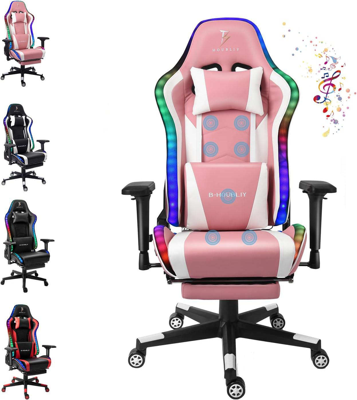 FZYUAN Pink Gaming Chair Massage with Footrest Gamer Chair