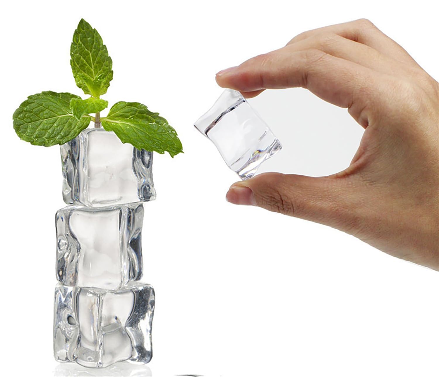 eWINNER 50pcs Premium Acrylic Ice Cubes 20x20mm Non-Melting Photography Props for Food Display/Wedding Decoration Crystal Clear