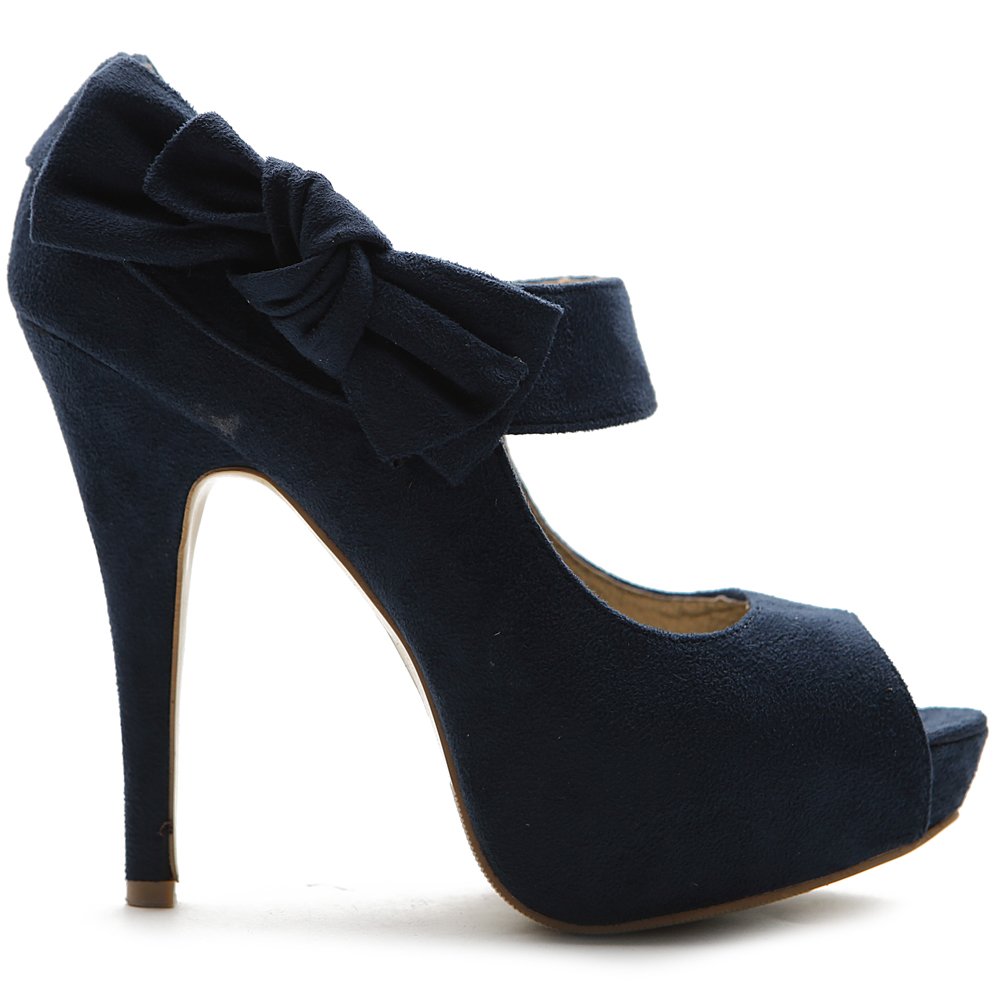 Ollio Women's Shoe Platform Open Toe High Heel Ribbon Accent Multi Color Pump