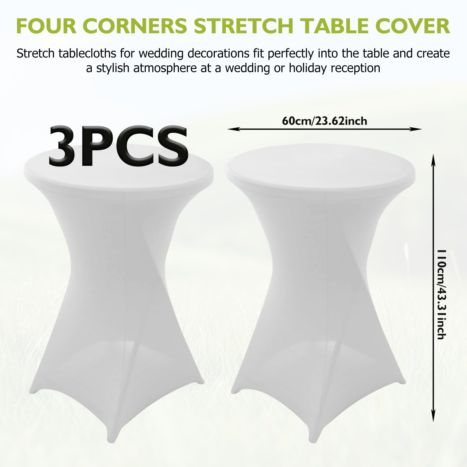 3 pezzi bianchi per tavolo da bar 60 x 110 cm, tovaglia elasticizzata per decorazione di nozze, per banconi da bar, tovaglia elasticizzata con tasche, per matrimoni e bistrò