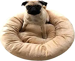 Cama Pet Redonda Aconchegante de Pelúcia Macia para Gatos e Cachorros Pequenos (Bege)