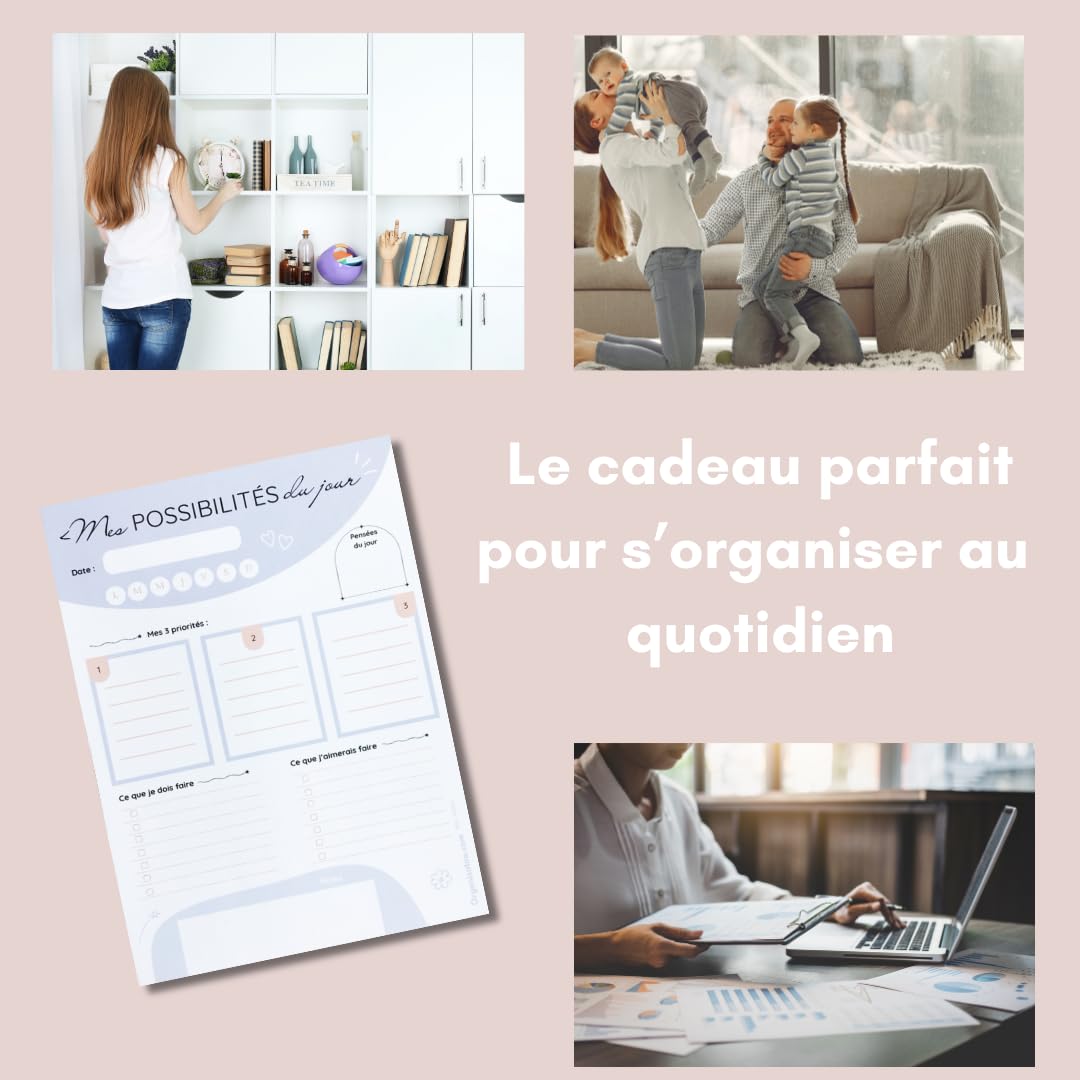 Bloc-notes développement personnel A5 50 pages détachables planning du jour français