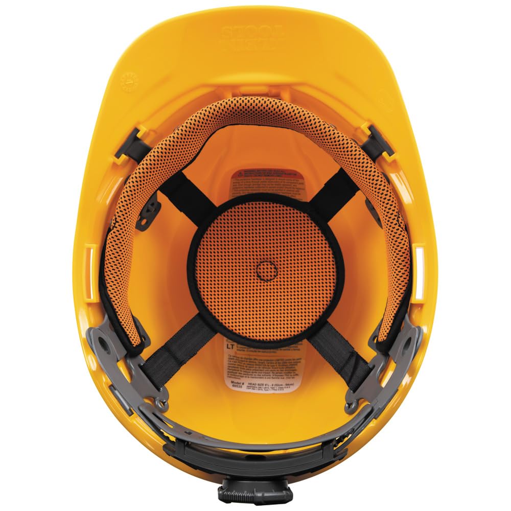 Klein Tools Casque de sécurité 60535, style casquette non ventilée, bandeau rembourré anti-odeurs anti-odeurs, testé jusqu'à 20 kV, jaune